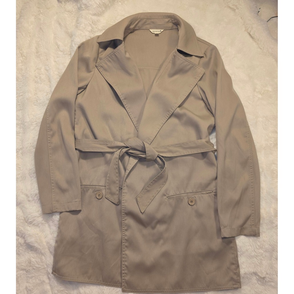 Max Studio Trench Coat Women Medium Khaki Excellent Belted Wrap 2712G29